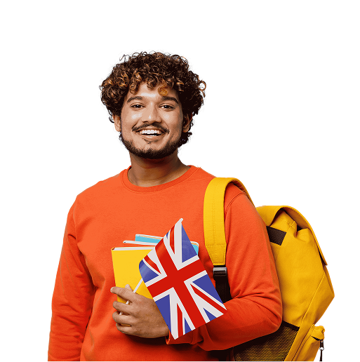 Indian student with uk flag