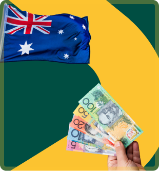 Australian dollar in hand with australia flag